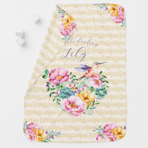 Flower Heart and Hummingbird Baby Blanket
