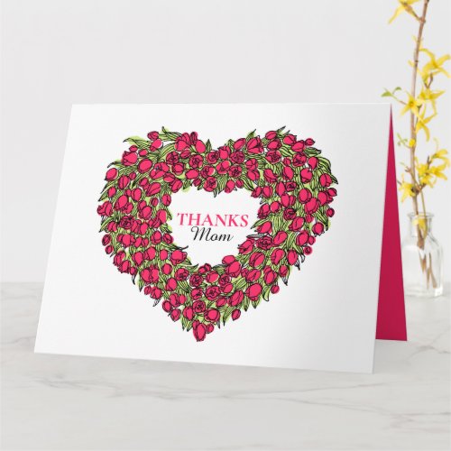 Flower heart bouquet tuilp inked art Mothers Day Card