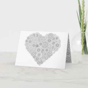 Flower Heart Card: Adult Coloring Personalized Card