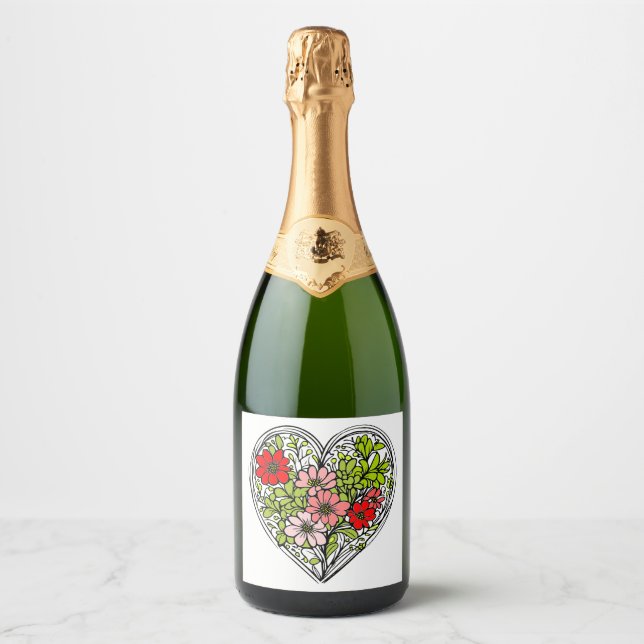flower heart champagne bottle label (Front)