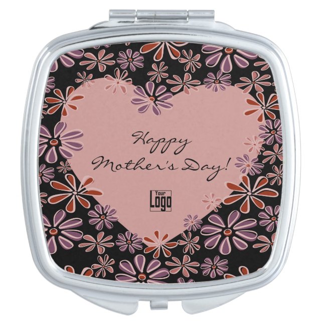 Flower Heart Happy Mother's Day Logo Compact Mirror (Front)