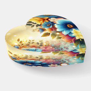 Flower heart paperweight