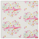 Flower heart pink yellow name watercolor art fabric