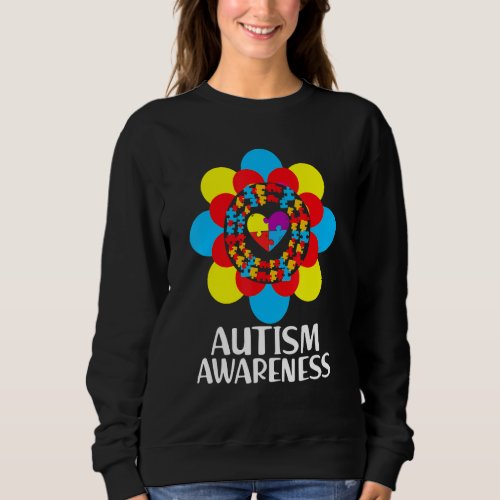 Flower Heart Puzzle Autism Awareness Adults And Ch Sweatshirt