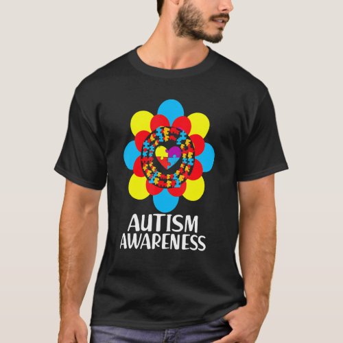 Flower Heart Puzzle Autism Awareness Adults And Ch T_Shirt