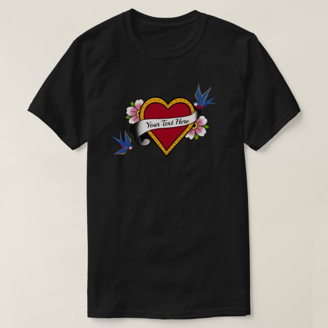 Flower Heart Swallow Tail Tattoo - Create Your Own T-Shirt (Design Front)
