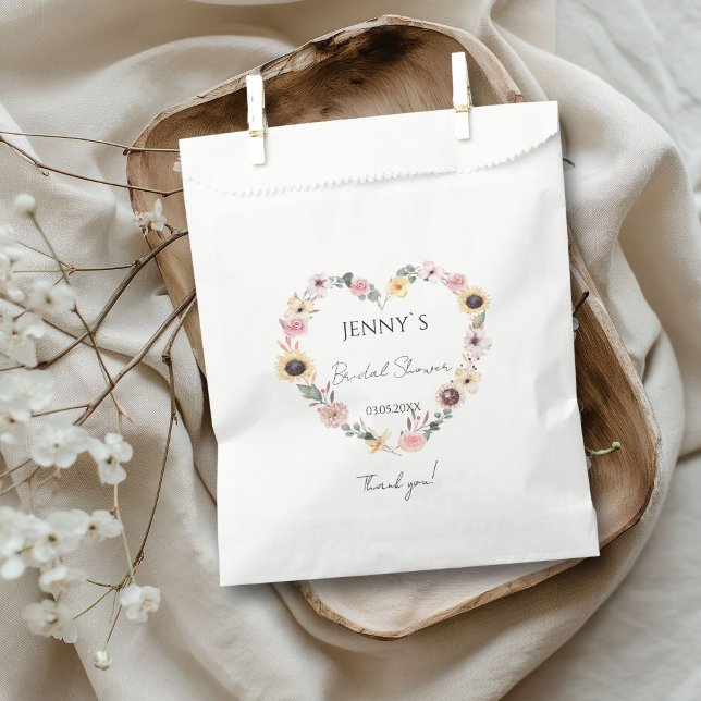 Flower-Heart Wedding Bridal Shower Favor Bag (Flower-Heart Bridal Shower Favor Bag with your name and date.)