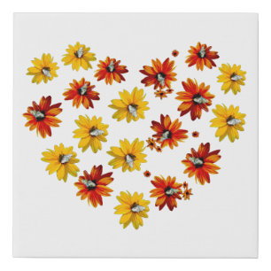 Flower Heart with Butterflies Faux Canvas Print