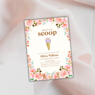 Flower Here's The Scoop Ice Cream Baby Shower  Invitation