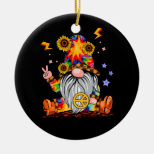 Flower Hippie Gnome Tie Dye Gnome Peace Sign Gnome Ceramic Ornament