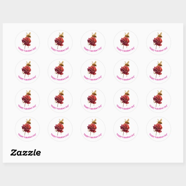 Flower & honey Happy Valentine's day customizable  Classic Round Sticker (Sheet)