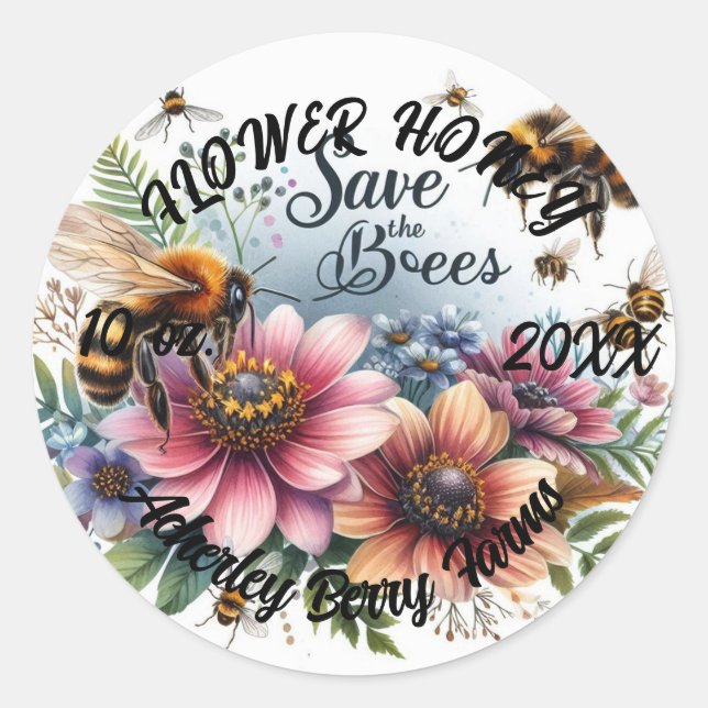FLOWER HONEY stickers for jars (Front)