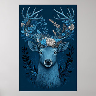 Flower-horned Deer: Tranquil and Colorful Beauty P Poster