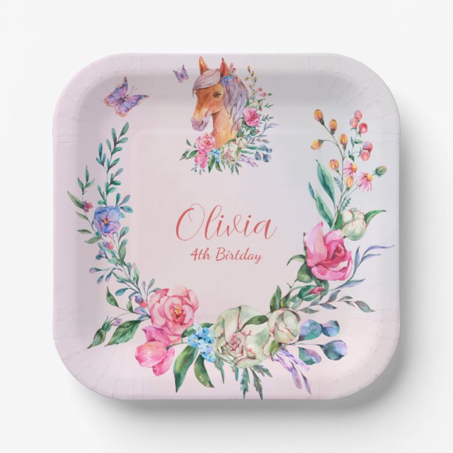FLOWER HORSE B1  PAPER PLATES (Front)