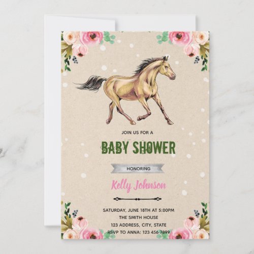 Flower horse cowgirl shower birthday invitation