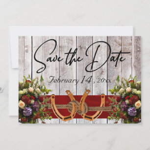 Flower & Horseshoes Red Ribbon Wedding Save The Date