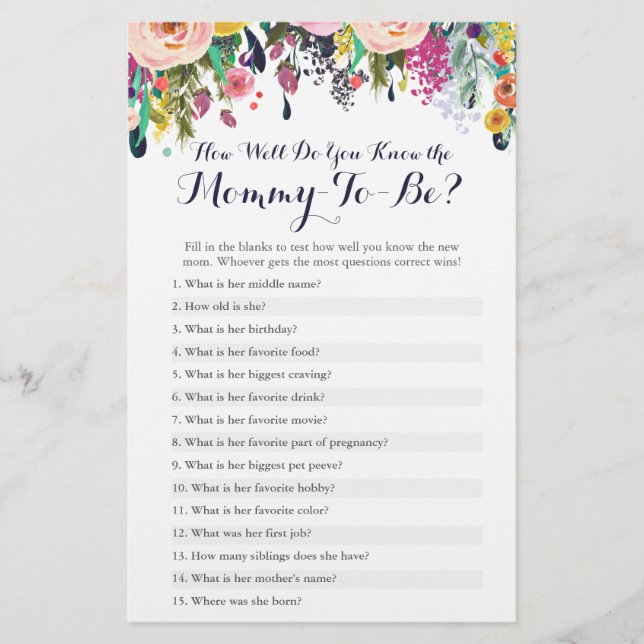 Flower How Well Do You Know The Mommy Quiz (Front)