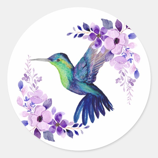 Flower Hummingbird Classic Round Sticker (Front)