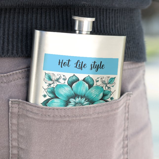 Flower Hyper realistic Pen Illustration Print" Flask (In Situ)