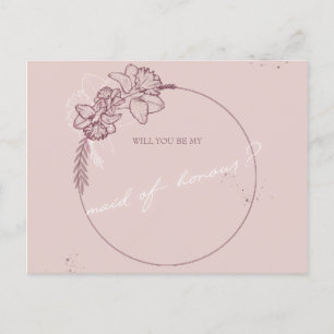 flower illustration be my maid of honour postcard