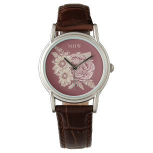 Flower Illustration custom monogram watches