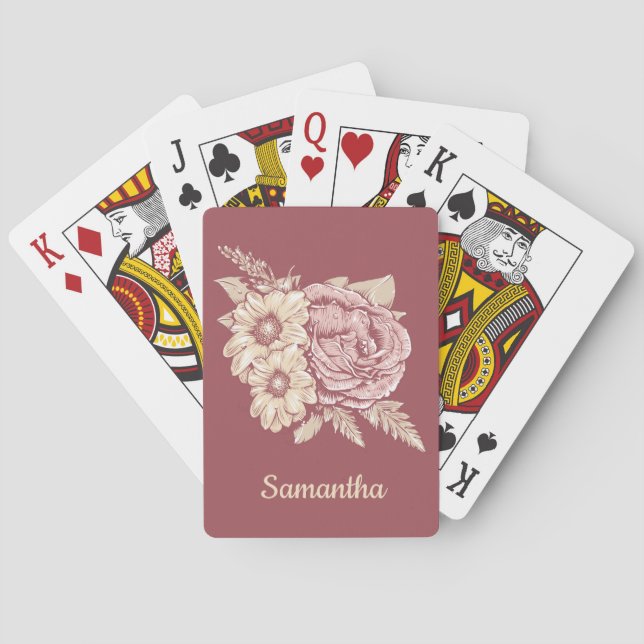 Flower Illustration custom name playing cards (Back)