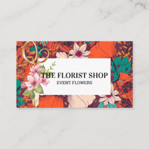 Flower Illustration Florist Scissors Business Card
