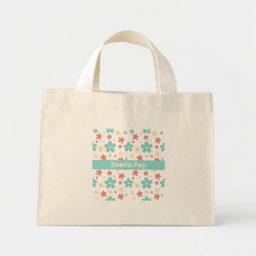 Flower Illustration Pattern Bright Mini Tote Bag