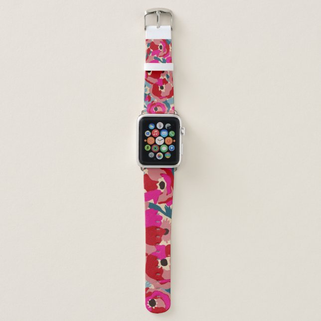 Flower illustration pattern. Floral botanical Moti Apple Watch Band (Front)