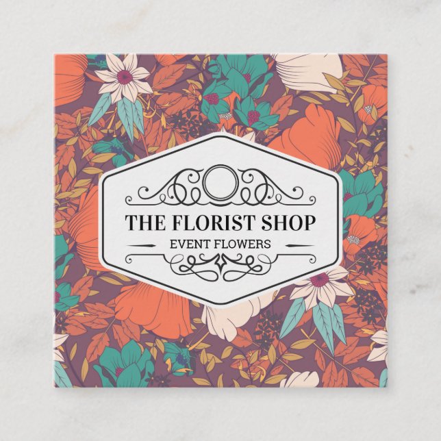 Flower Illustration Square Business Card (Front)