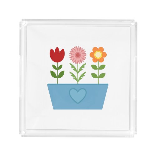 Flower Illustrations in a Blue Window Box Canvas P Acrylic Tray