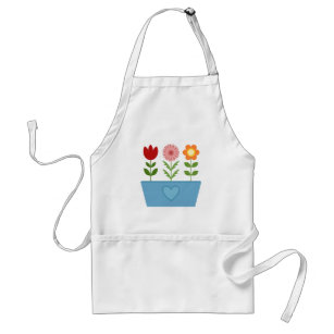Flower Illustrations in a Blue Window Box Canvas P Adult Apron