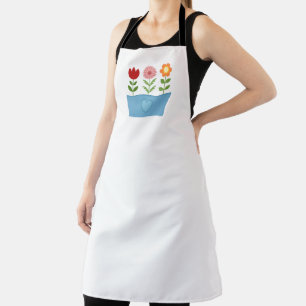 Flower Illustrations in a Blue Window Box Canvas P Apron