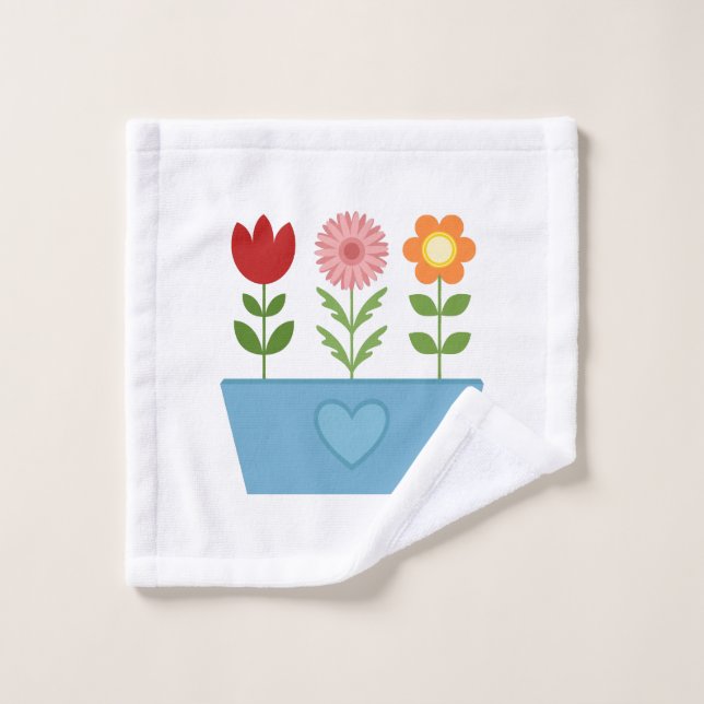 Flower Illustrations in a Blue Window Box Canvas P Bath Towel Set (Wash Cloth)