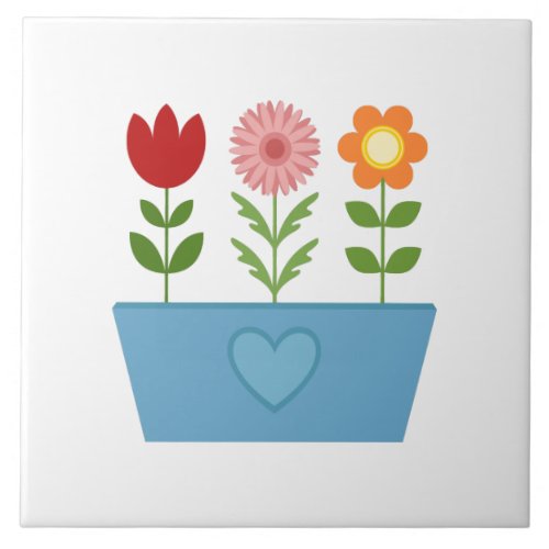 Flower Illustrations in a Blue Window Box Canvas P Ceramic Tile