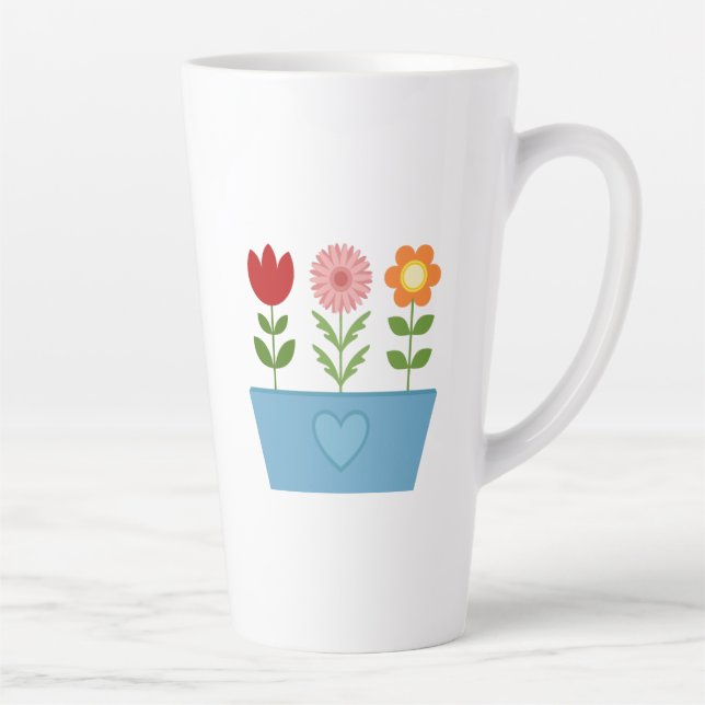 Flower Illustrations in a Blue Window Box Canvas P Latte Mug (Right)