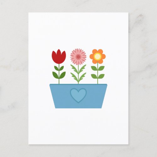 Flower Illustrations in a Blue Window Box Canvas P Postcard