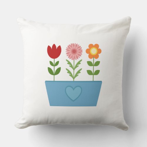 Flower Illustrations in a Blue Window Box Canvas P Throw Pillow