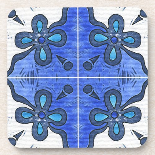 Flower in Blue Inspired by Portuguese Azulejos Coaster