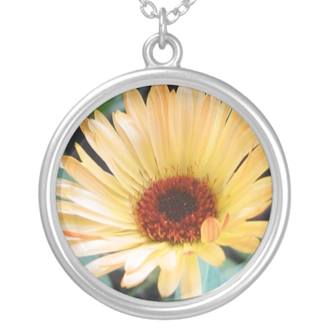 Flower in Leaves Sterling Silver Necklace (Front)