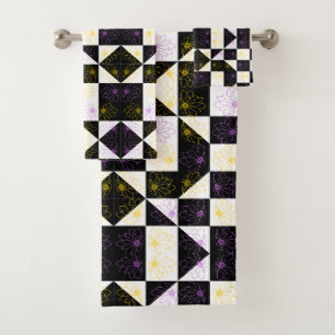 flower in Monochrome Aesthetic Checker pattern Bath Towel Set
