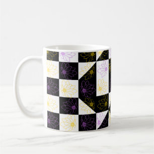 flower in Monochrome Aesthetic Checker pattern Coffee Mug