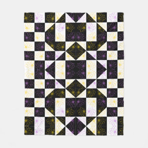 flower in Monochrome Aesthetic Checker pattern Fleece Blanket