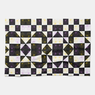 flower in Monochrome Aesthetic Checker pattern Kitchen Towel