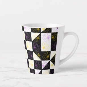flower in Monochrome Aesthetic Checker pattern Latte Mug