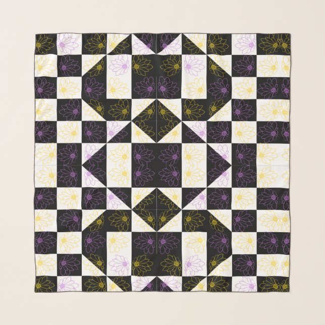 flower in Monochrome Aesthetic Checker pattern Scarf (Front)