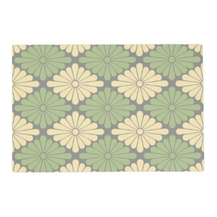 Flower in Moss Green, Yellow Cream, Gray Placemat