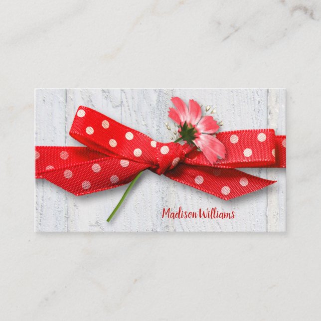 flower in polka dot ribbon business card (Front)