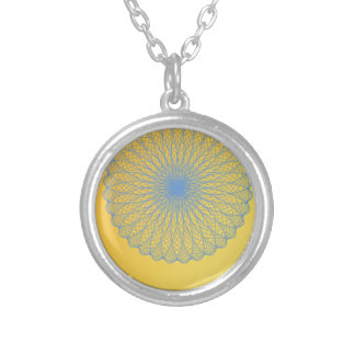 flower in yellow 482 abstract art silver plated necklace