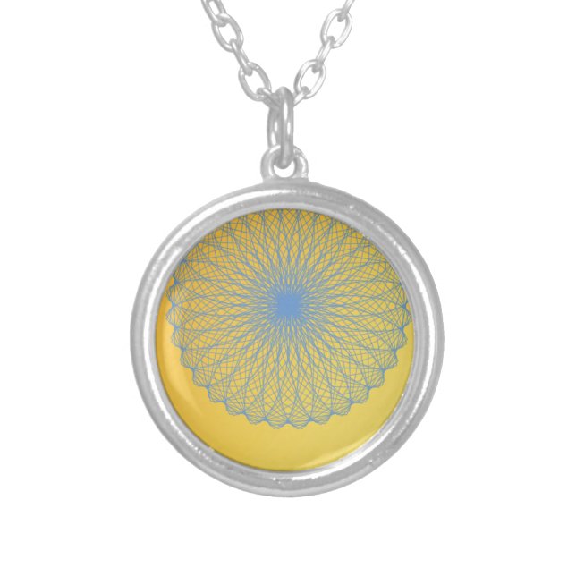 flower in yellow 482  abstract art silver plated necklace (Front)